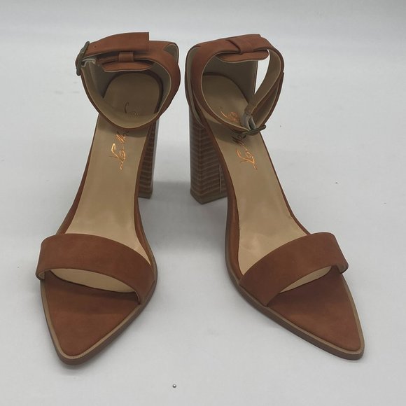 FOWT Shoes - FOWT Brown Open Toe Chunky Ankle Strap Sandal Heel